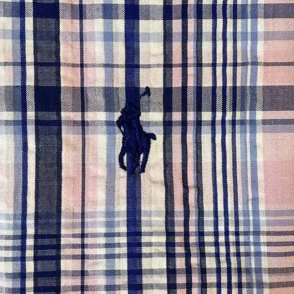 Polo Ralph Lauren Shirt Pink‎ Blue Plaid Seersucker Short Sleeve Pony Men’s XL - Picture 4 of 6